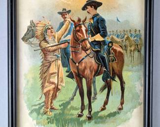 Native American Indian Chief Joseph And General Miles Framed Lithograph, 9" x 6.75" 