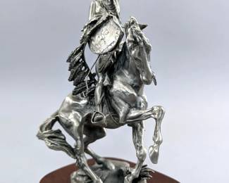 "Sioux War Cry' Chilmark Fine Pewter Statue, 660/2500, 1980, Signed Michael Arlen Boyett, 8.5" Tall 