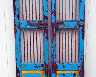 Antique Architectural Salvage Wood And Iron Garden Gate/Security Doors, 72.75" x 19" 