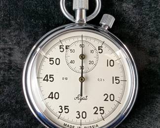 Agat Russian Mechanical Stop Watch, Marked ZLATOUST RUSSIA, With Original Storage Case And Paperwork