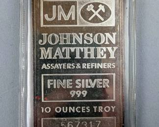 10oz. Johnson Matthey Assayers & Refiners .999 Fine Silver Bar
