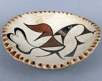 Acoma, New Mexico Polychrome Pottery Bird Bowl, 5.25" Wide x 1.25" Tall 