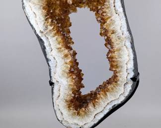 Large Brazilian Citrine Portal Geode Slice On Rotating Metal Display Stand, 10.56kg, 22.75" x 9" 