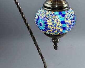 Turkish Mosaic Roped Hook And Pendant Table Lamp, 17" Tall 
