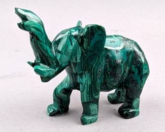 Polished Carved Malachite Elephant Statue, 2.5" Tall 