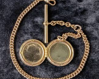 12k Gold Filled Albert Pocket Watch Chain With Locket, 10" 