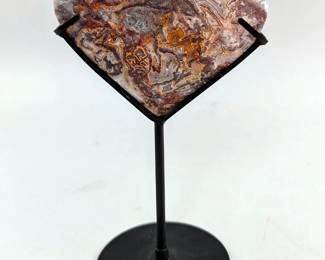 Polished Crazy Lace Agate Heart On Metal Display Stand, 7.25" Tall 