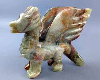 Carved Onyx Dragon Statue, 6" x 5" 
