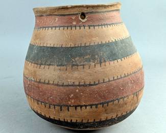 Native American Indian Polychrome Pottery Jar, 6" Tall x 6.75" Wide 