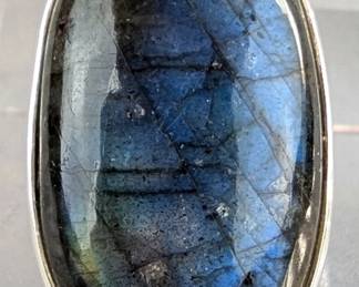 Labradorite Cabochon Ring, 925 Sterling Silver - Size 8 
