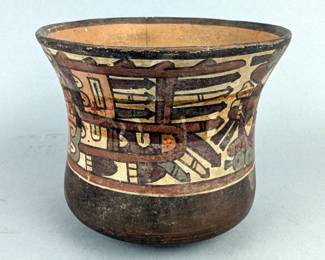Native American Indian Polychrome Pottery Vase, 4" Tall x 4.75" Wide 