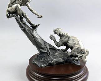 Gros-Ventre 'Moment Of Truth' Chilmark Fine Pewter Statue, Limited Edition 175/2500 U.S.A. 1982, Signed Michael Arlen Boyett, 7" Tall 