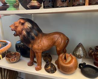 Hand carved wooden lion 
