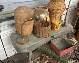 Baskets, Brass Lamp, Primitive Table