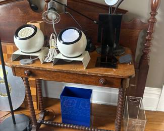 Antique Spindle leg table, table and desk lamps