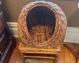 Vintage basket and bamboo foot stool