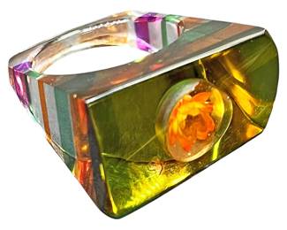 1960s Lucite Psychedelic Multi Color Ring