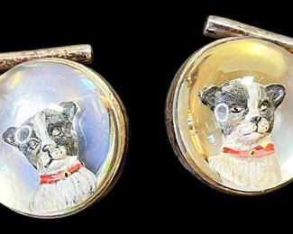 Sterling Backed Glass Reverse Painted Dog