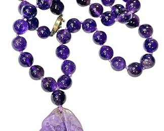 Antique Carved Amethyst Pendant Necklace