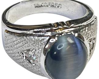 18K GERSC Sz 9 Ring w Blue Stone