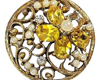 Beautiful Yellow Stone Vintage Brooch
