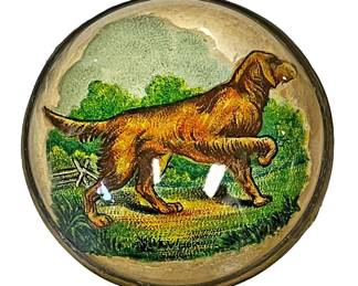 Antique Reverse Painted Glass Dog Pin