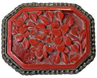 Vintage Chinese Cinnabar BroochPin