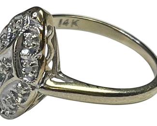 14K Deco Style Ring w Diamonds