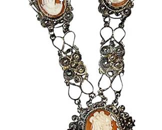 800 Silver Filigree Cameo Necklace