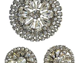 Vintage Rhinestone Brooch Earrings Set