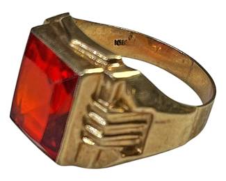 10K Ring w Red Stone