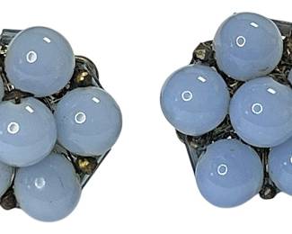 Mariam Haskins Blue Glass Screw Earrings