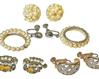 Screw On Pearl Rhinestone Earrings