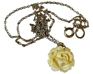 Carved Rose Pendant Necklace