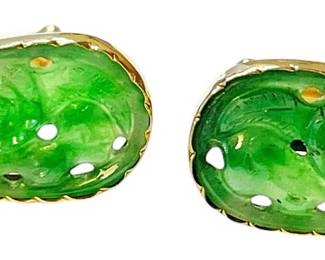 Vintage 12K GF Carved Jadite Cufflinks