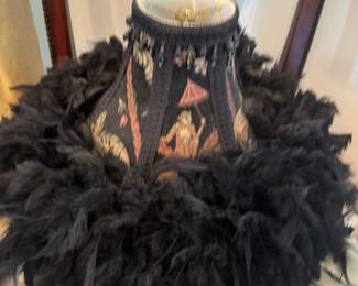 Pair of monkey lampshades with boa trim - NEW