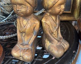 Vintage Gilded Cast Iron Geisha Girl Figure - made in Japan 