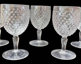 Set of 5 Clear Hobnail Wine Glasses