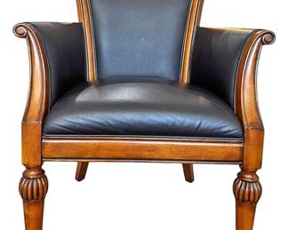 Vintage Black Leather and Wood Side Chair