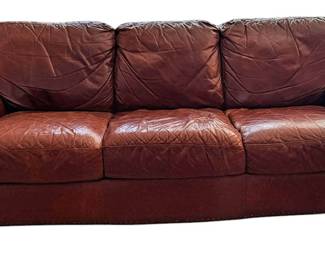 Brown Leather Sofa with Rivet Details