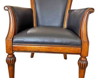 Vintage Black Leather and Wood Side Chair