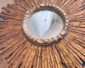 STUNNING Ancient Wood Sunburst Mirror - Gilded