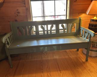 Recently refinished cottage or porch bench…with seat storage!!
