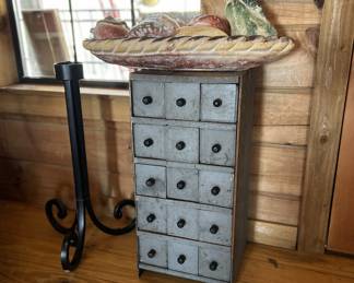 Handcrafted, primitive apothecary cabinet- must see; drawers made of  wooden cheese boxes