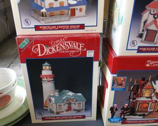 Christmas village pieces, in the original boxes