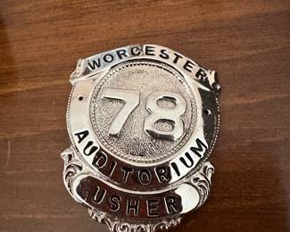 Worcester Auditorium usher badge