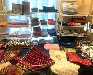 Napkins, placemats, stockings, and other holiday items