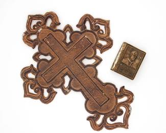 heavy cross wall hanging metal rosary case