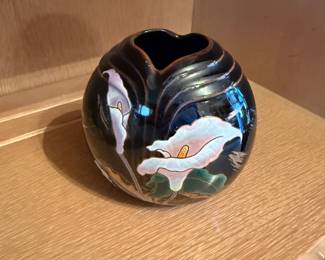 Vintage Yamaji Black Porcelain Japanese Vase