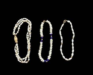 JAKA225 Pearl Trio Bracelets With 14k Gold Clasps